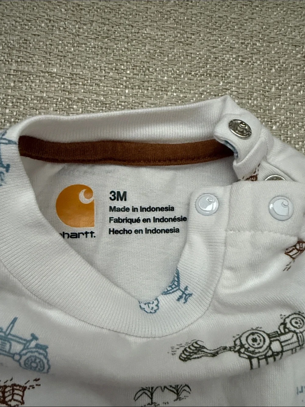 Baby Carhartt White Long-Sleeve Crewneck Onesie with Farm Prints